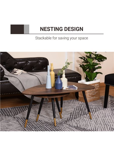 HOMCOM Set of 2 Nesting Coffees End Tables with Vintage Decor, Walnut - pic 24237 | FastDaddyshop