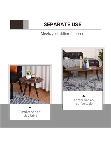 HOMCOM Set of 2 Nesting Coffees End Tables with Vintage Decor, Walnut