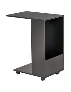 HOMCOM Mobile Sofa Side Table, C-Shape End Table with Storage and Casters, Black
