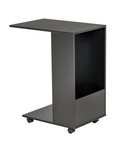 HOMCOM Mobile Sofa Side Table, C-Shape End Table with Storage and Casters, Black - pic 24243 | FastDaddyshop