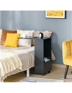HOMCOM Mobile Sofa Side Table, C-Shape End Table with Storage and Casters, Black 2