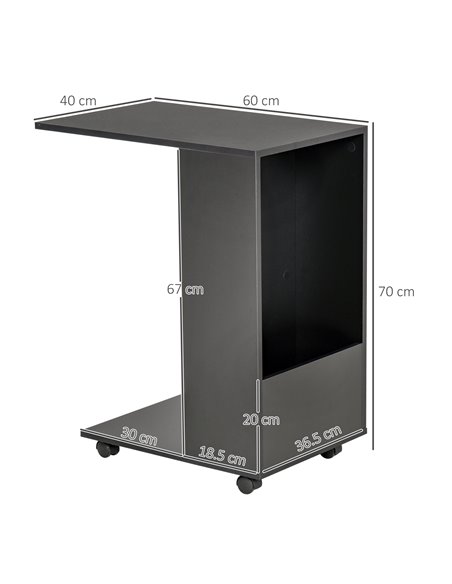 HOMCOM Mobile Sofa Side Table, C-Shape End Table with Storage and Casters, Black - pic 24245 | FastDaddyshop
