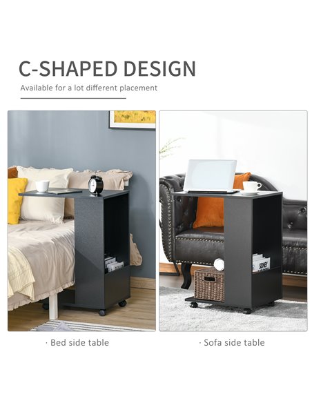 HOMCOM Mobile Sofa Side Table, C-Shape End Table with Storage and Casters, Black - pic 24246 | FastDaddyshop