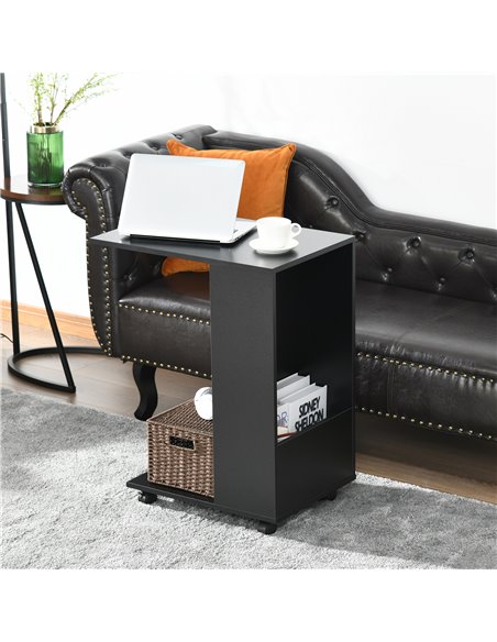 HOMCOM Mobile Sofa Side Table C-Shape End Table with Storage and Casters for Laptop Coffee Snack, Black - pic 24249 | FastDaddyshop