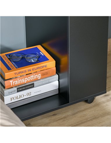 HOMCOM Mobile Sofa Side Table C-Shape End Table with Storage and Casters for Laptop Coffee Snack, Black