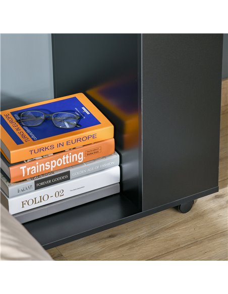 HOMCOM Mobile Sofa Side Table C-Shape End Table with Storage and Casters for Laptop Coffee Snack, Black - pic 24251 | FastDaddyshop