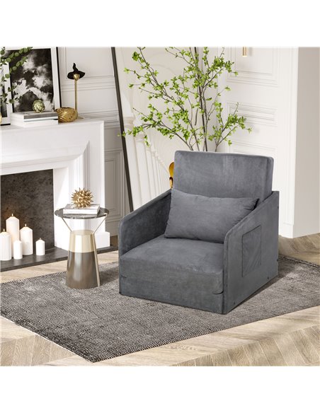 HOMCOM Single Sofa Bed Armchair with Pillow and Pocket, Grey - pic 24252 | FastDaddyshop