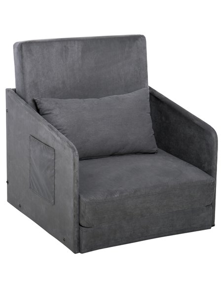 HOMCOM Single Sofa Bed Armchair with Pillow and Pocket, Grey - pic 24253 | FastDaddyshop