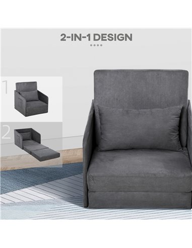 HOMCOM Single Sofa Bed Armchair Soft Floor Sleeper Lounger Futon Couch w/ Pillow and Pocket Grey