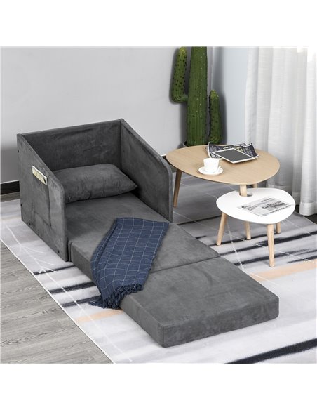HOMCOM Single Sofa Bed Armchair Soft Floor Sleeper Lounger Futon Couch w/ Pillow and Pocket Grey - pic 24258 | FastDaddyshop