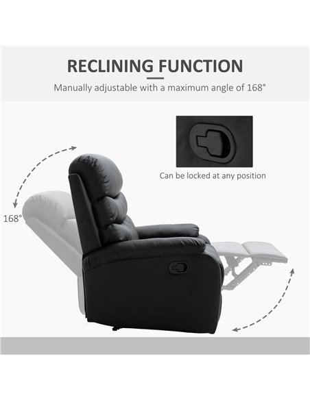 HOMCOM Single Recliner Sofa, PU Leather Armchair with Padded Armrest, Black - pic 24264 | FastDaddyshop