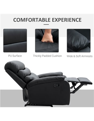 HOMCOM Single Recliner Sofa, PU Leather Armchair with Padded Armrest, Black