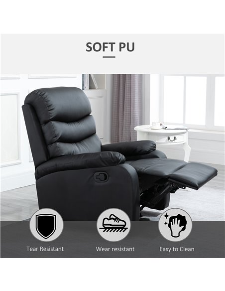 HOMCOM Single Recliner Sofa PU Leather Armchair Padded Armrest Reclining Cinema Chair Living Room Lounge (Black) - pic 24267 | FastDaddyshop
