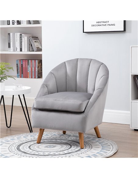 HOMCOM Velvet Fabric Single Sofa, Armchair with Solid Wood Legs, Grey - pic 24270 | FastDaddyshop