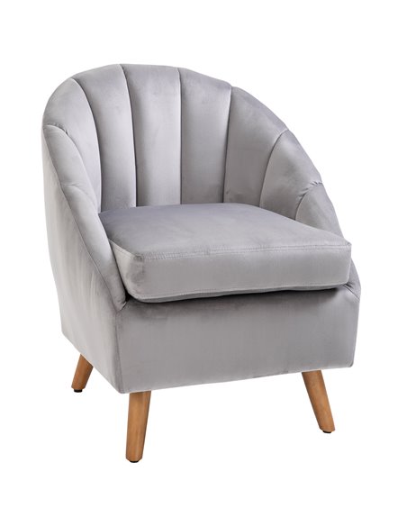 HOMCOM Velvet Fabric Single Sofa, Armchair with Solid Wood Legs, Grey - pic 24271 | FastDaddyshop