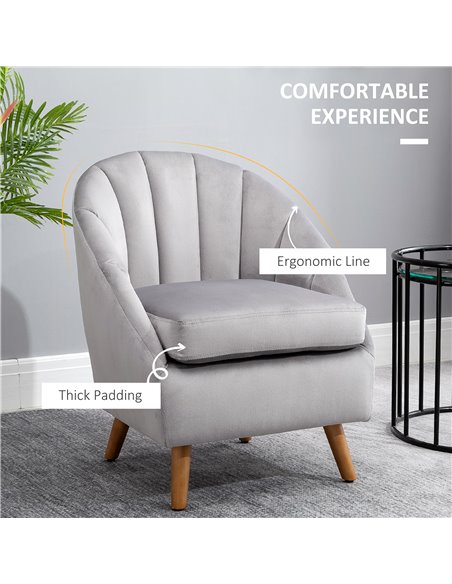 HOMCOM Accent Chair Velvet Fabric Single Sofa Armchair Home Living Room Solid Wood Leg Upholestered Side Armchair Grey - pic 24274 | FastDaddyshop