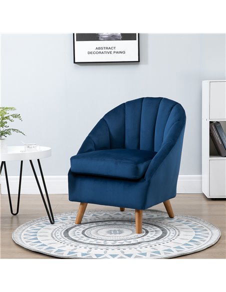 HOMCOM Velvet Fabric Single Sofa, Armchair with Solid Wood Legs, Blue - pic 24280 | FastDaddyshop