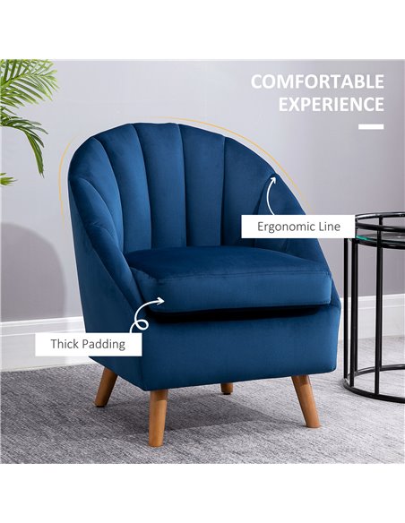 HOMCOM Velvet Fabric Single Sofa, Armchair with Solid Wood Legs, Blue - pic 24282 | FastDaddyshop