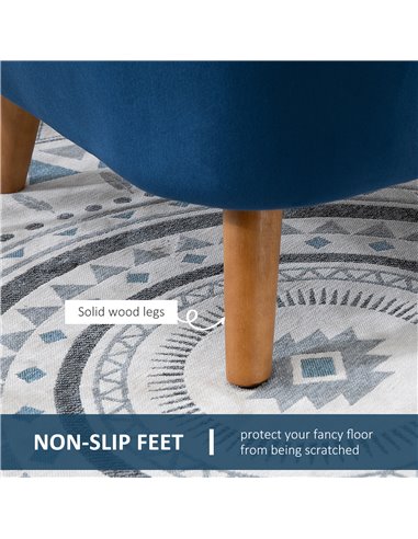 HOMCOM Accent Chair Velvet Fabric Single Sofa Armchair Home Living Room Solid Wood Leg Upholestered Side Armchair Blue