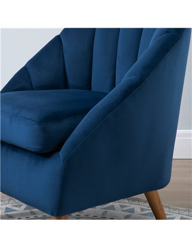 HOMCOM Accent Chair Velvet Fabric Single Sofa Armchair Home Living Room Solid Wood Leg Upholestered Side Armchair Blue