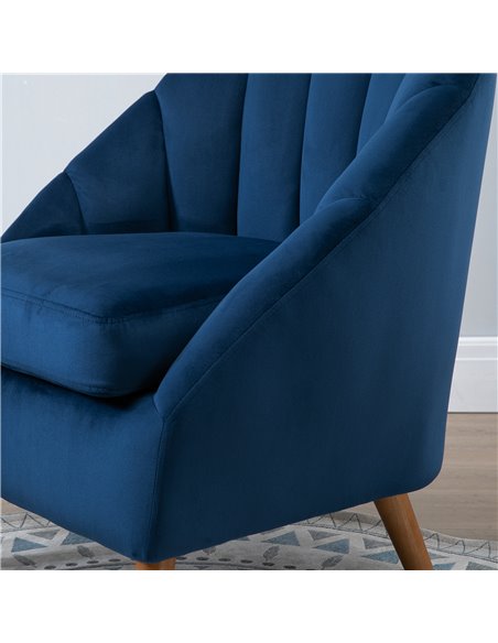 HOMCOM Accent Chair Velvet Fabric Single Sofa Armchair Home Living Room Solid Wood Leg Upholestered Side Armchair Blue - pic 24286 | FastDaddyshop