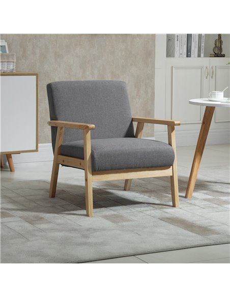 HOMCOM Minimalistic Armchair with Wood Frame, Thick Linen Cushions, Grey - pic 24306 | FastDaddyshop