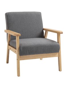 HOMCOM Minimalistic Armchair with Wood Frame, Thick Linen Cushions, Grey