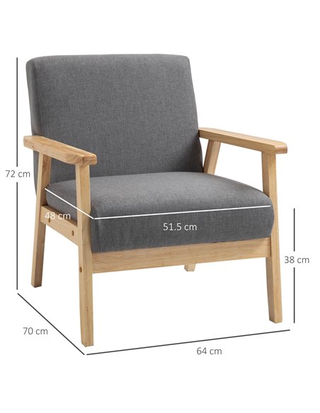 HOMCOM Minimalistic Armchair with Wood Frame, Thick Linen Cushions, Grey - pic 24308 | FastDaddyshop