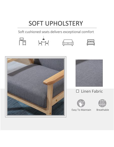 HOMCOM Minimalistic Armchair with Wood Frame, Thick Linen Cushions, Grey - pic 24309 | FastDaddyshop