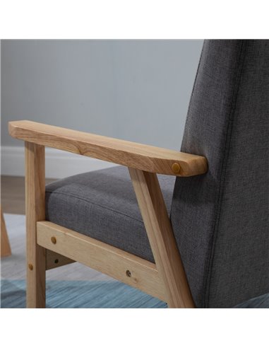 HOMCOM Minimalistic Accent Chair Wood Frame w/Thick Linen Cushions Wide Seat Mid Century Armchair Home Furniture Bedroom Office 