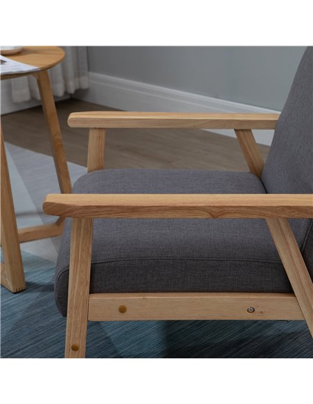 HOMCOM Minimalistic Accent Chair Wood Frame w/Thick Linen Cushions Wide Seat Mid Century Armchair Home Furniture Bedroom Office  - pic 24313 | FastDaddyshop