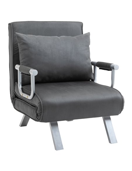 HOMCOM Modern 2-In-1 Design Single Sofa Bed, Foldable Armchair with Pillow, Dark Grey - pic 24315 | FastDaddyshop