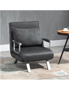 HOMCOM Modern 2-In-1 Design Single Sofa Bed, Foldable Armchair with Pillow, Dark Grey 2