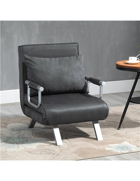 HOMCOM Modern 2-In-1 Design Single Sofa Bed, Foldable Armchair with Pillow, Dark Grey - pic 24316 | FastDaddyshop