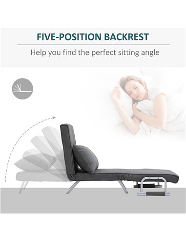 HOMCOM Modern 2-In-1 Design Single Sofa Bed, Foldable Armchair with Pillow, Dark Grey