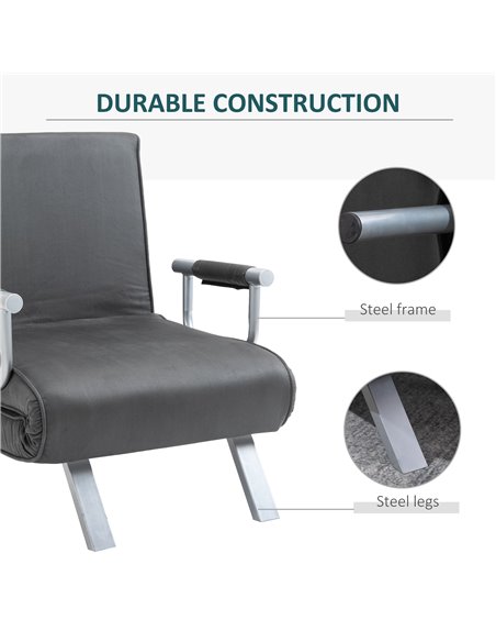 HOMCOM Modern 2-In-1 Design Single Sofa Bed, Foldable Armchair with Pillow, Dark Grey - pic 24321 | FastDaddyshop