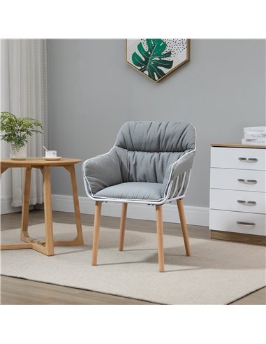 HOMCOM Modern Leisure Armchair with Thick Padding, Wood Legs, Foot Pads, Grey