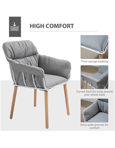 HOMCOM Modern Leisure Armchair with Thick Padding, Wood Legs, Foot Pads, Grey