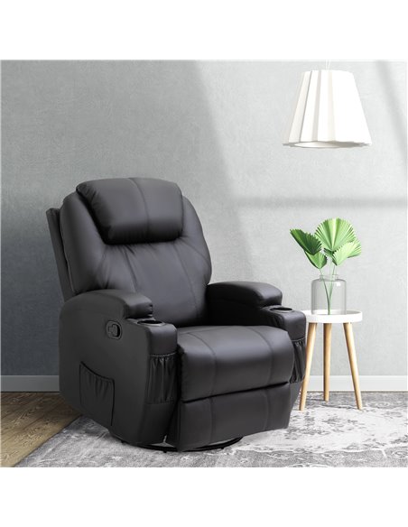 HOMCOM PU Leather Swivel Massage Armchair, Black - pic 24351 | FastDaddyshop