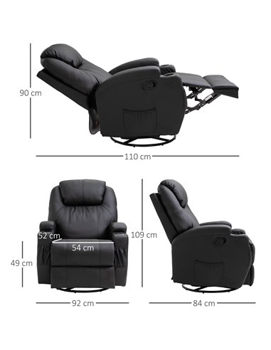 HOMCOM PU Leather Swivel Massage Armchair, Black