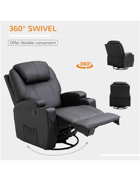 HOMCOM PU Leather Swivel Massage Armchair, Black - pic 24354 | FastDaddyshop