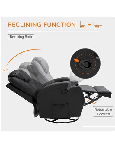 HOMCOM Recliner Sofa Chair PU Leather Armchair Cinema Massage Chair Swivel Nursing Gaming Chair Black