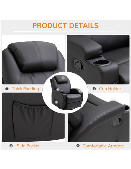 HOMCOM Recliner Sofa Chair PU Leather Armchair Cinema Massage Chair Swivel Nursing Gaming Chair Black - pic 24357 | FastDaddyshop