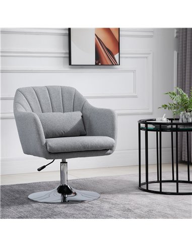 HOMCOM Swivel Armchair with Adjustable Height, Thick Cushion, Lumbar Support, Armrest, Grey