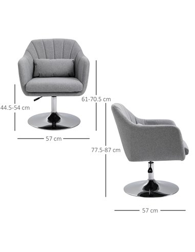 HOMCOM Swivel Armchair with Adjustable Height, Thick Cushion, Lumbar Support, Armrest, Grey