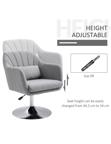 HOMCOM Swivel Armchair with Adjustable Height, Thick Cushion, Lumbar Support, Armrest, Grey