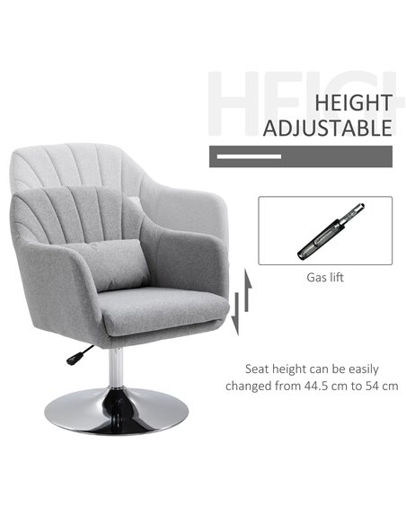 HOMCOM Swivel Armchair with Adjustable Height, Thick Cushion, Lumbar Support, Armrest, Grey - pic 24372 | FastDaddyshop