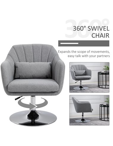 HOMCOM Swivel Armchair with Adjustable Height, Thick Cushion, Lumbar Support, Armrest, Grey