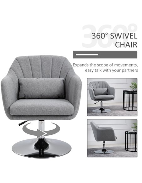 HOMCOM Swivel Armchair with Adjustable Height, Thick Cushion, Lumbar Support, Armrest, Grey - pic 24373 | FastDaddyshop