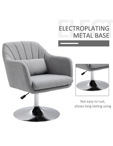 HOMCOM Swivel Armchair with Adjustable Height, Thick Cushion, Lumbar Support, Armrest, Grey